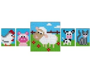 PRACHT Pixel Bastelset 18 Huhn, Schwein, Kuh, Katze, Scha
